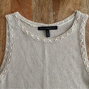 White House Black Market Metallic Knit Tank Top Beige S